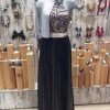 Moda vestido de fiesta azul marino brillantes y caída de raso - Imagen 3