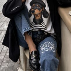 Camisetas Perro parisino negro y blanco